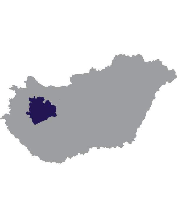Landkaart Hongarije grijs met comitaat Veszprém donkerblauw op transparante achtergrond - 600 * 733 pixels